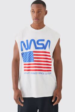 Mens Oversized Nasa License vest - Weiß - L, Weiß von boohooman