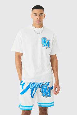 Mens Oversized Ofcl Basketball T-shirt And Short Set - Weiß - L, Weiß von boohooman