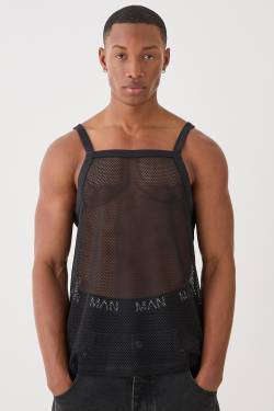 Mens Oversized Open Mesh Vest - Schwarz - XL, Schwarz von boohooman