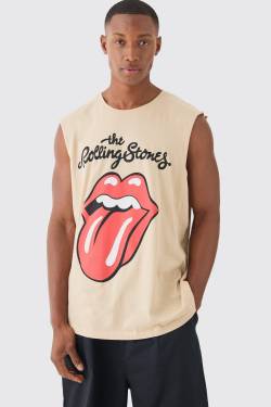 Mens Oversized Rolling Stones License vest - Beige - M, Beige von boohooman