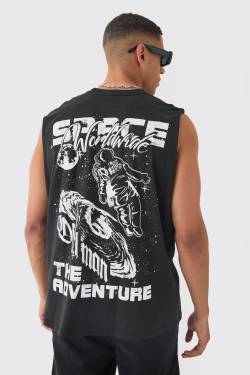 Mens Oversized Space Graphic vest - Schwarz - S, Schwarz von boohooman