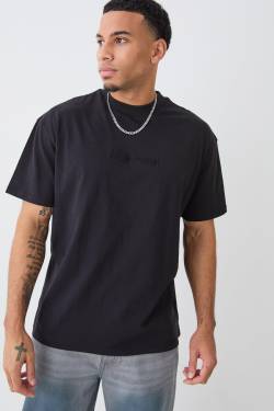 Mens Oversized Waffle Applique T-shirt - Schwarz - S, Schwarz von boohooman