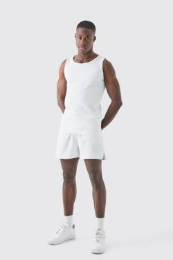 Mens Pleated Muscle Vest And Runner Short - Weiß - XL, Weiß von boohooman