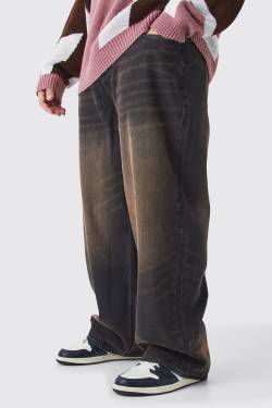 Mens Plus Baggy Rigid Washed Jeans - Braun - 38, Braun von boohooman