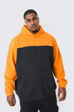 Mens Plus Colour Block Hoodie In Orange - XXL, Orange von boohooman