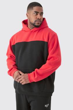 Mens Plus Colour Block Hoodie In Red - Rot - XXXL, Rot von boohooman