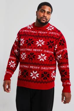 Mens Plus Merry Christmas Pullover - Rot - XXXXL, Rot von boohooman