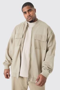 Mens Plus Oversized Boxy Textured Pocket Bomber Jacket - Taupe - XXXL, Taupe von boohooman