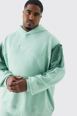 Mens Plus Oversized Loopback Raw Hem Panel Hoodie - Grün - XXXXXL, Grün von boohooman