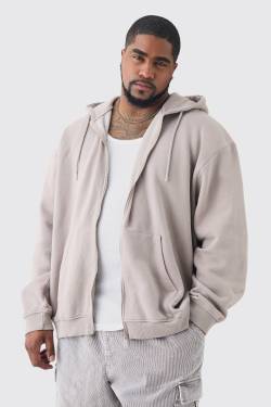 Mens Plus Oversized Zip Through Acid Wash Hoodie - Taupe - XXL, Taupe von boohooman