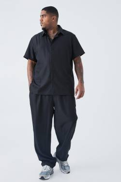 Mens Plus Short Sleeve Soft Twill Smart Shirt & Trouser - Schwarz - XXXL, Schwarz von boohooman