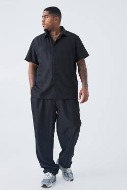Mens Plus Short Sleeve Soft Twill Smart Shirt & Trouser - Schwarz - XXXXXL, Schwarz von boohooman
