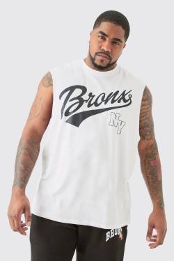 Mens Plus Varsity Bronx vest In White - Weiß - XXXXL, Weiß von boohooman