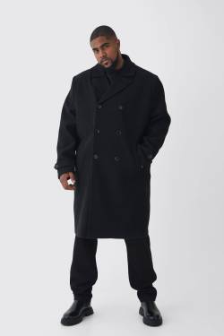 Mens Plus zweireihiger Mantel in Wolloptik - Schwarz - XXL, Schwarz von boohooman