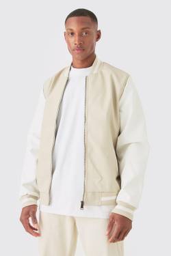 Mens Pu Varsity Jacket - Beige - XS, Beige von boohooman