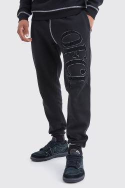 Mens Regular Contrast Stitch Borg Applique Jogger - Schwarz - S, Schwarz von boohooman