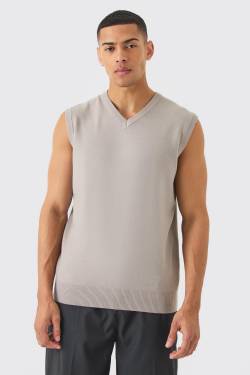 Mens Regular Fit V Neck Knitted Vest - Grau - M, Grau von boohooman