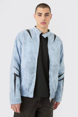 Mens Regular Fit Washed Faux Suede Moto Jacket - Grau - M, Grau von boohooman