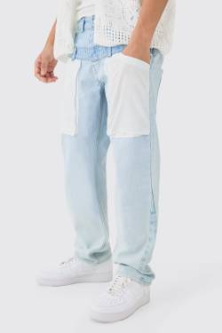 Mens Relaxed Rigid Double Waistband Reverse Cut & Sew Denim Jean - Blau - 30R, Blau von boohooman