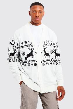 Mens Rentier Weihnachts-Cardigan - Ecru - M, Ecru von boohooman