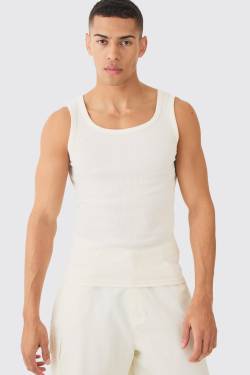 Mens Ribbed Muscle Fit Vest - Ecru - XS, Ecru von boohooman