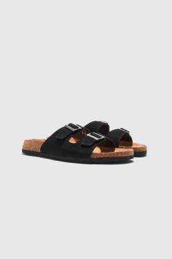 Mens Sandalen aus Wildlederimitat mit Schnalle - Schwarz - 44, Schwarz von boohooman