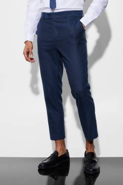 Mens Schmale Anzughose mit Fischgräten-Print - Blau - 28R, Blau von boohooman