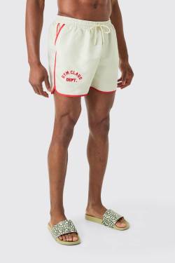 Mens Short Length Embroidered Runner Swim - Ecru - XS, Ecru von boohooman