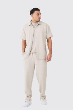 Mens Short Sleeve Oversized Diamond Stretch Shirt & Trouser - Grau - L, Grau von boohooman