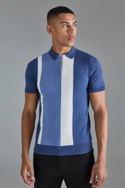 Mens Short Sleeve Regular Fit Colour Block Polo - Blau - M, Blau von boohooman