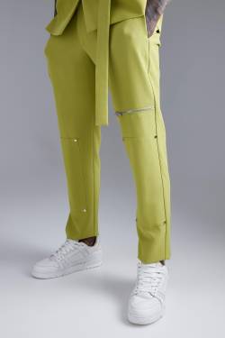 Mens Skinny Anzughose mit Reißverschluss - Grün - 36, Grün von boohooman