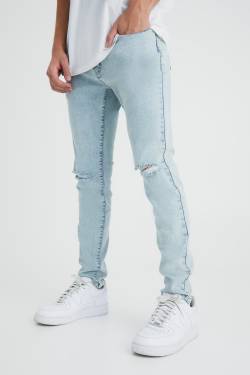 Mens Skinny Jeans mit Riss am Knie - Blau - 36R, Blau von boohooman