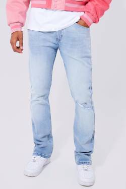 Mens Skinny Schlagjeans mit Riss am Knie - Blau - 30L, Blau von boohooman