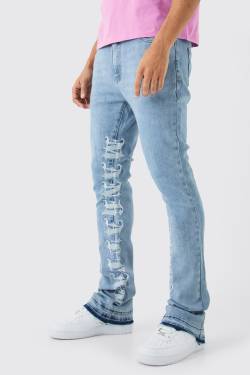 Mens Skinny Stretch Stacked Distressed Embroidered Gusset Jeans - Blau - 32R, Blau von boohooman