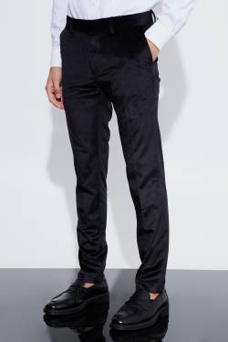 Mens Skinny Velour-Anzughose - Schwarz - 32R, Schwarz von boohooman