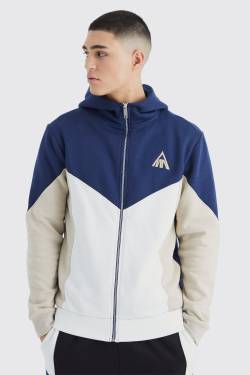 Mens Slim-Fit Man Colorblock Hoodie mit Reißverschluss und Trichterkragen - Blau - M, Blau von boohooman