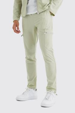 Mens Slim-Fit Stretch Cargohose mit elastischem Bund - Grün - M, Grün von boohooman