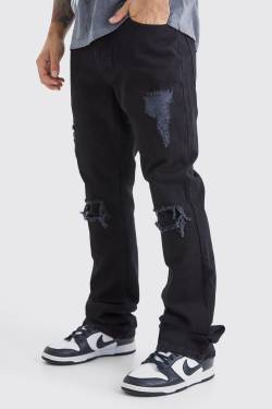 Mens Slim Flare Rip And Repair Jeans - Schwarz - 36R, Schwarz von boohooman