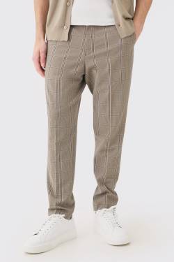 Mens Stretch Textured Check Tailored Trousers - Braun - XL, Braun von boohooman