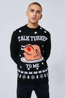 Mens Talk Turkey To Me Weihnachtspullover - Schwarz - L, Schwarz von boohooman