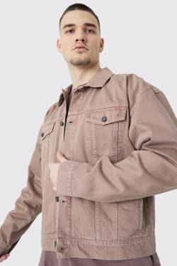 Mens Tall Boxy Fit Overdyed Denim Jacket - Braun - XXL, Braun von boohooman