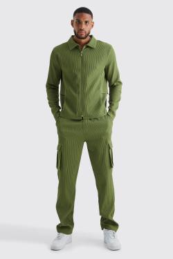 Mens Tall Hemd mit Reißverschluss & elastische Cargohose - Khaki - S, Khaki von boohooman