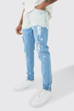 Mens Tall Light Wash Stretch Skinny Paint Effect Jean - 40, light wash von boohooman