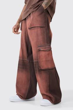Mens Tall Overdyed Parachute Cargo Jeans - Rot - 32, Rot von boohooman