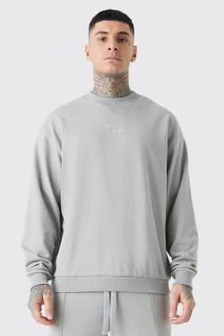 Mens Tall Oversized Extended Neck Heavyweight Sweatshirt - Grau - S, Grau von boohooman