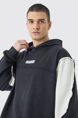 Mens Tall Oversized Loopback Raw Hem Panel Hoodie - Schwarz - L, Schwarz von boohooman