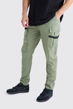 Mens Tall Skinny Cargo-Hose mit Taschen und Schnalle - Grün - M, Grün von boohooman