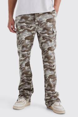 Mens Tall Slim-Fit Camouflage Cargohose mit geteiltem Saum - Braun - 34, Braun von boohooman