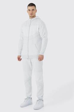 Mens Tall Slim-Fit Colorblock Trainingsanzug mit Kapuze und Trichterkragen - Grau - XL, Grau von boohooman