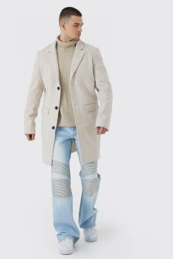 Mens Tall einreihiger Mantel aus Wollmischung - Beige - M, Beige von boohooman